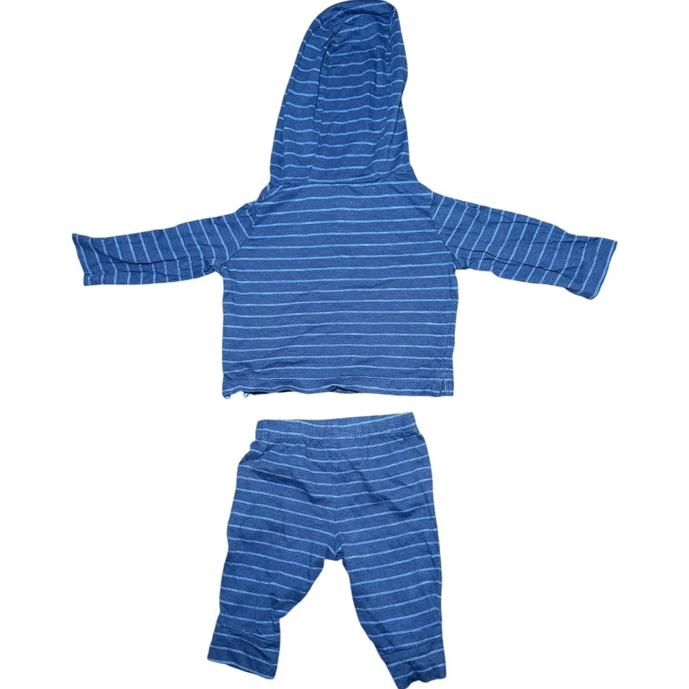 Carter's 2 Piece Outfit Baby Boy 3M Blue Striped Hooded Pants Set Sun Embroidery